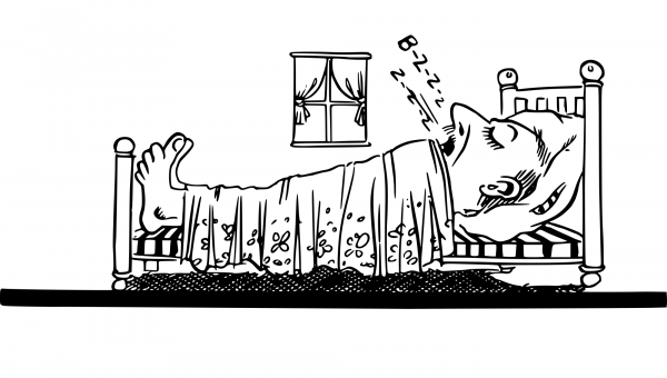 Vintage Man Sleeping in a Bed coloring page image