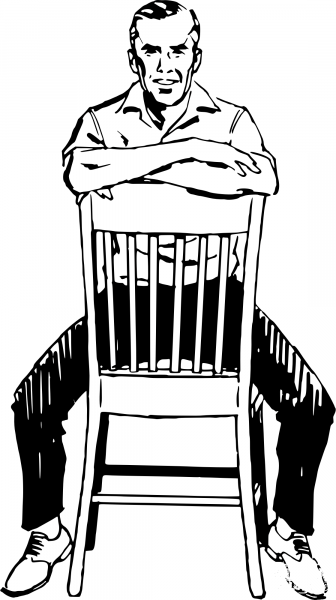 Vintage Man Straddling a Chair coloring page image