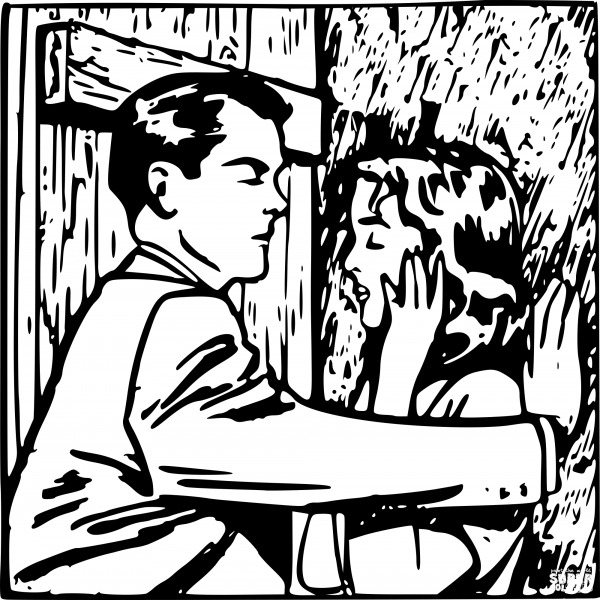 Vintage Man Trying to Impress Lady coloring page image