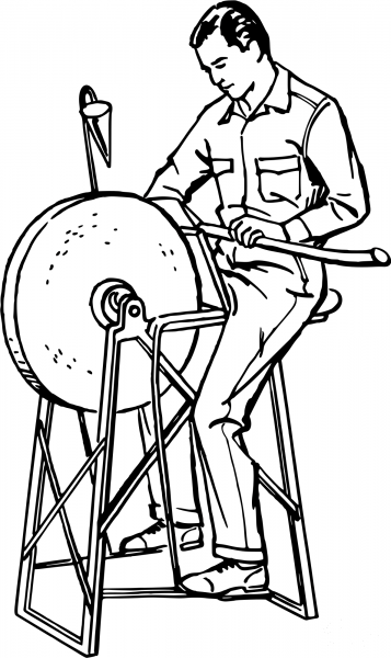 Vintage Man Using Grindstone coloring page image