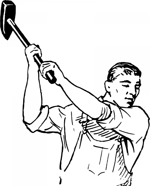 Vintage Man Weilding a Hammer coloring page image