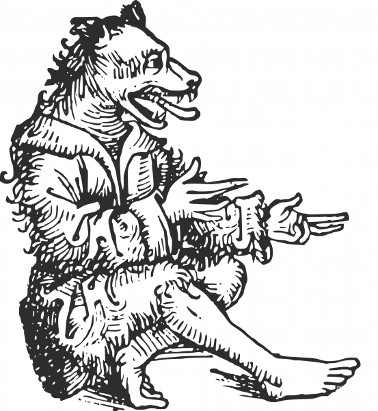 Vintage Man with a Dog Head coloring page image