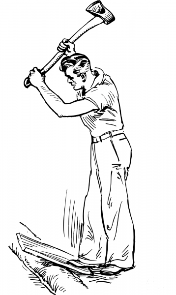 Vintage Man with Axe coloring page image