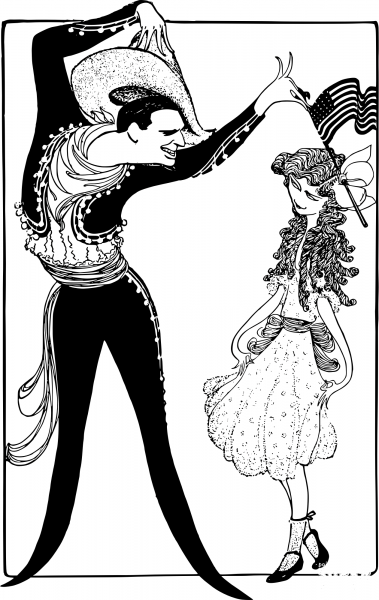 Vintage Man with Flag and Girl coloring page image