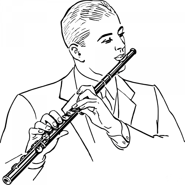 Vintage Man with Flute coloring page image