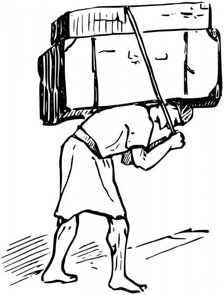 Vintage Man with Heavy Burden coloring page image