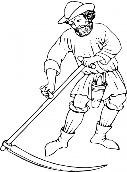Vintage Man with Scythe coloring page image