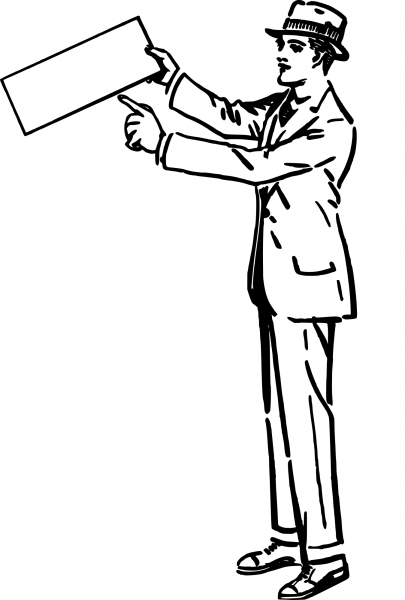 Vintage Man with Sign coloring page image