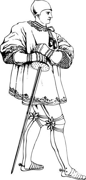 Vintage Man with Sword coloring page image