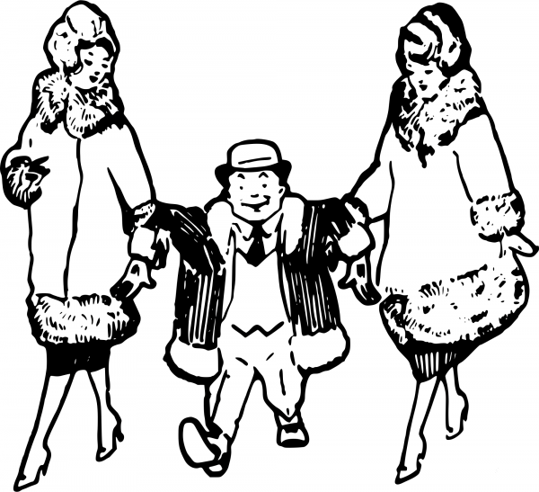 Vintage Man with Two Ladies coloring page image