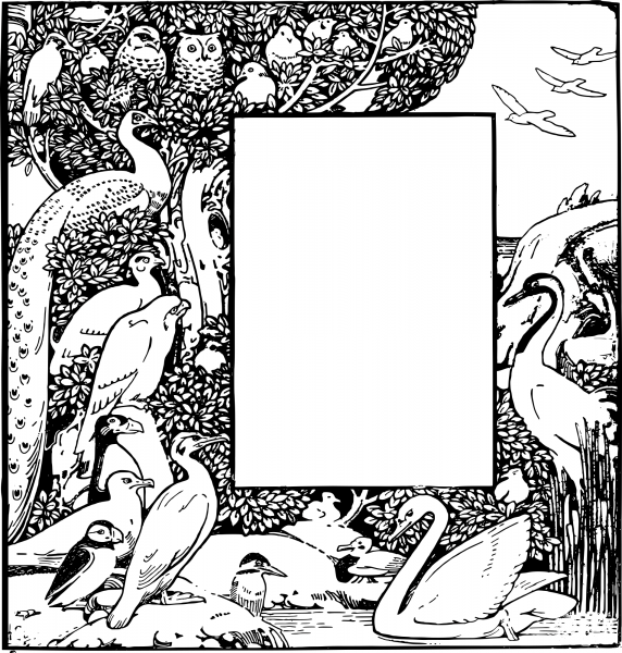 Vintage Many Birds Frame coloring page image