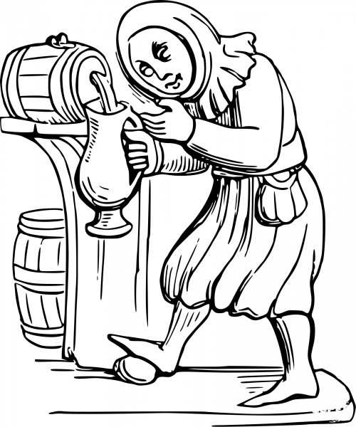 Vintage Medievel Tapster coloring page image