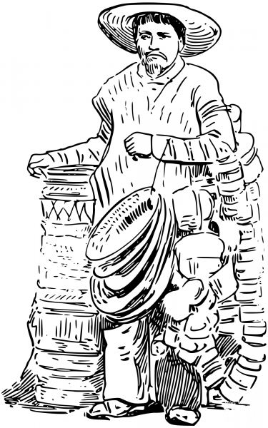 Vintage Mexican Basket Vendor coloring page image