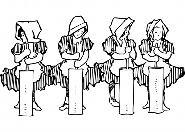 Vintage Milk Maids Together coloring page image