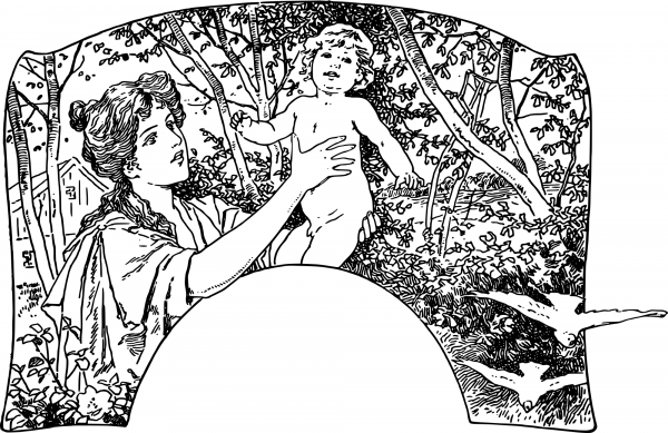 Vintage Mother and Baby Boy coloring page image