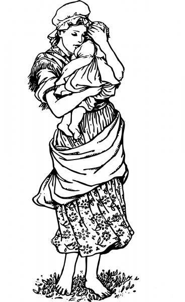 Vintage Mother and Child coloring page image