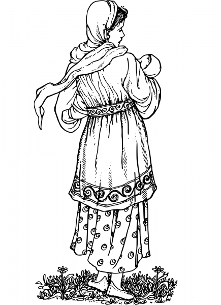 Vintage Mother and Child coloring page image
