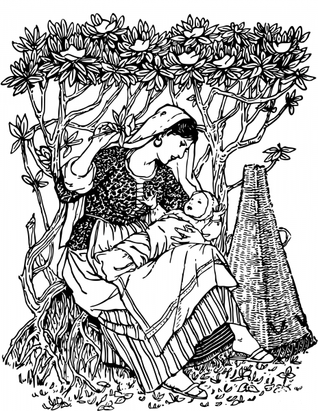 Vintage Mother and Child coloring page image