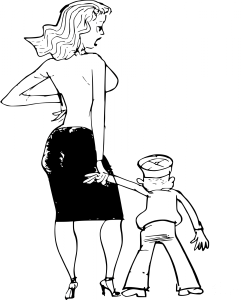 Vintage Mother and Kid coloring page image