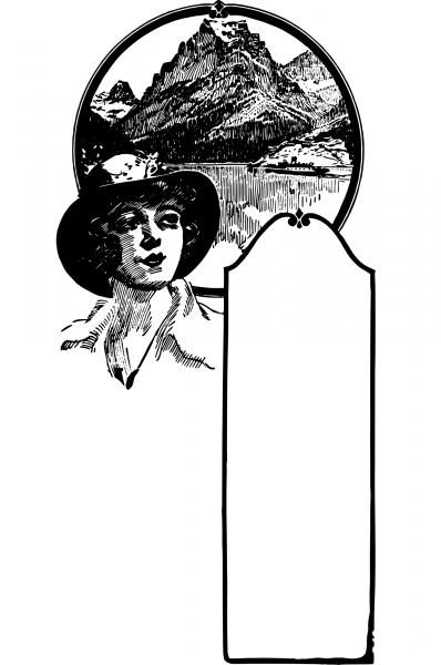 Vintage Mountain Lady Frame coloring page image