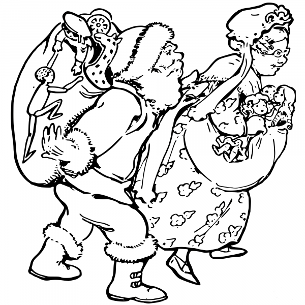 Vintage Mr and Mrs Santa Claus coloring page image