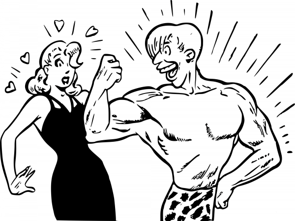 Vintage Muscle Guy and Girl coloring page image