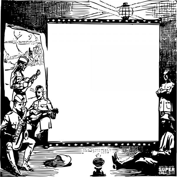 Vintage Music Party Frame coloring page image