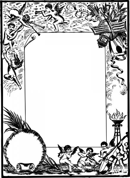 Vintage Musical Cherub Frame coloring page image