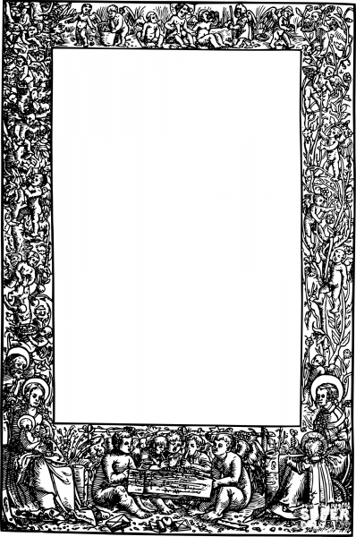 Vintage Musical Religious Baby Frame coloring page image