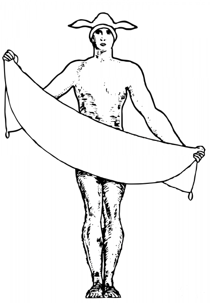 Vintage Naked Rabbit Man with Banner coloring page image