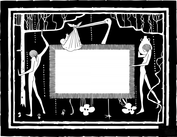 Vintage New Baby Stork Frame coloring page image