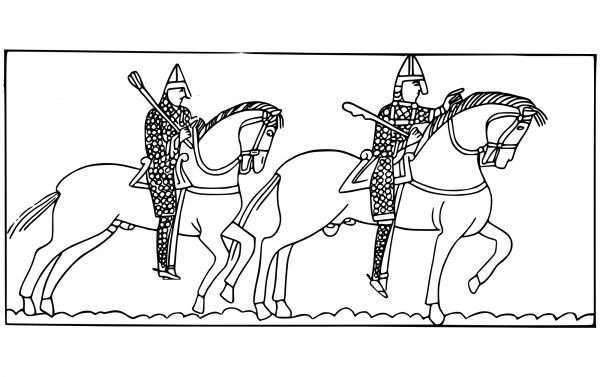 Vintage Norman Style Warriors coloring page image