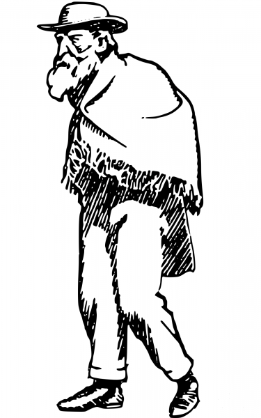 Vintage Old Man in Poncho coloring page image