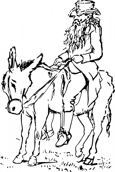 Vintage Old Man on Donkey coloring page image