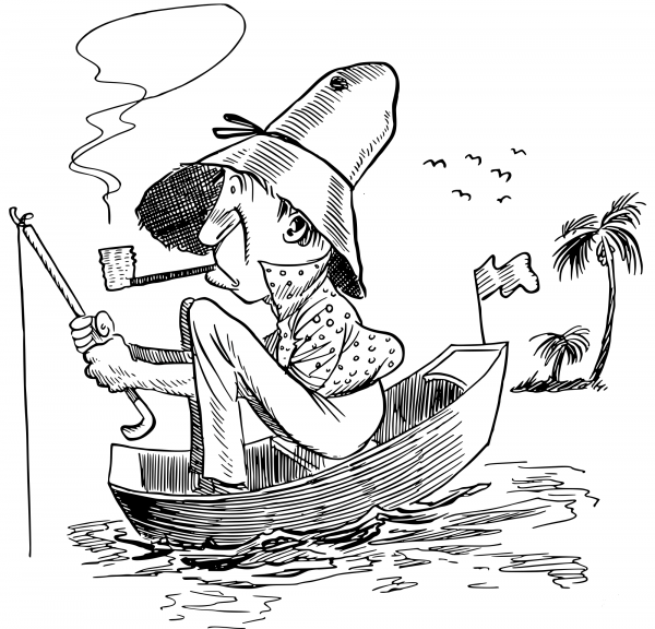 Vintage Old Man Smoking and Fishing coloring page image