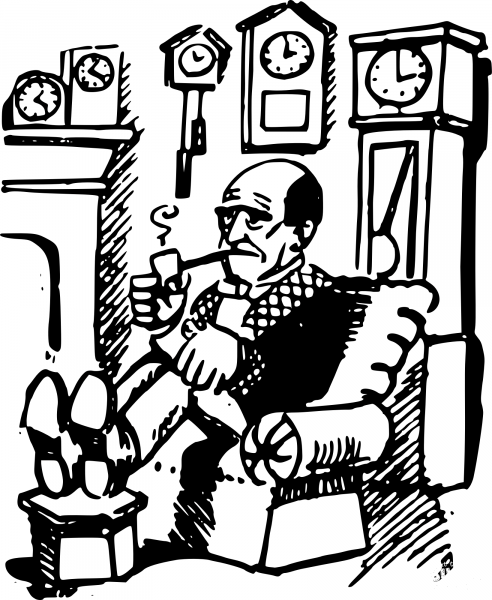 Vintage Old Man with Clocks coloring page image