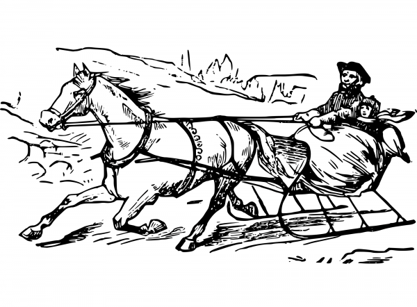 Vintage One Horse Open Sleigh coloring page image