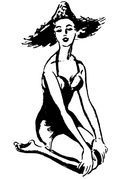 Vintage One Piece Bathing Suit and a Hat coloring page image