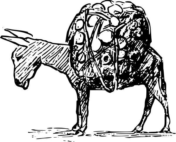 Vintage Overloaded Donkey coloring page image