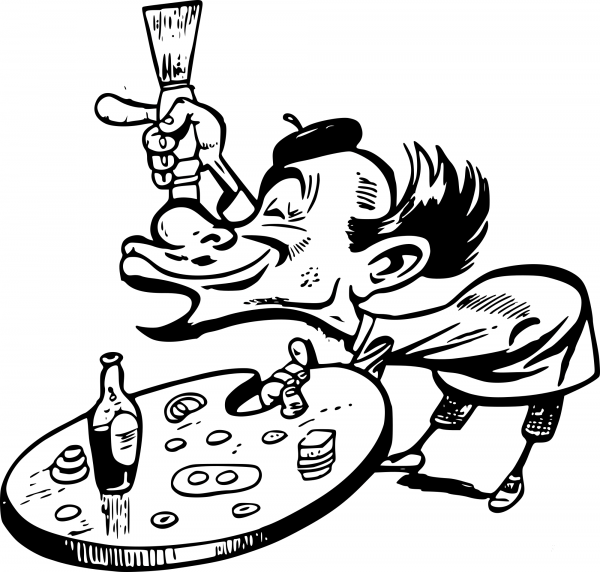 Vintage Painter with Brush coloring page image