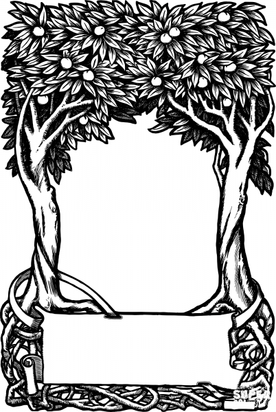 Vintage Peach Tree Frame coloring page image