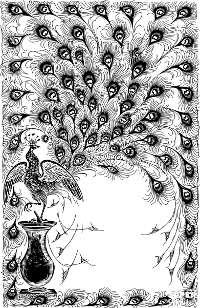 Vintage Peacock Frame coloring page image
