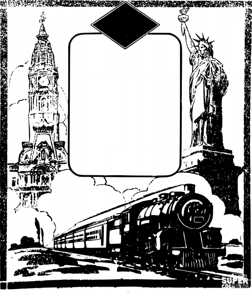 Vintage Philly to Ny Train Frame coloring page image