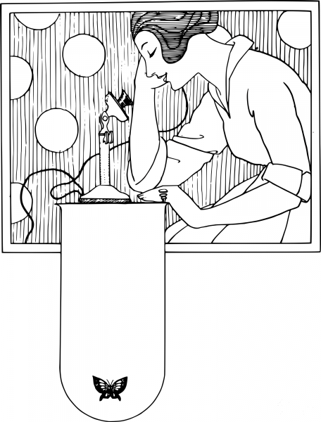 Vintage Phone Call Lady coloring page image