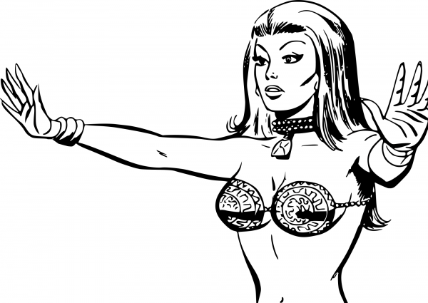 Vintage Plate Mail Bikini Woman coloring page image
