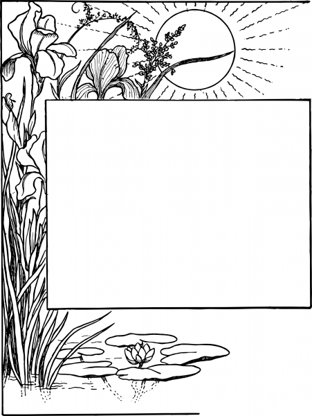 Vintage Plats Growing in a Pond Frame coloring page image