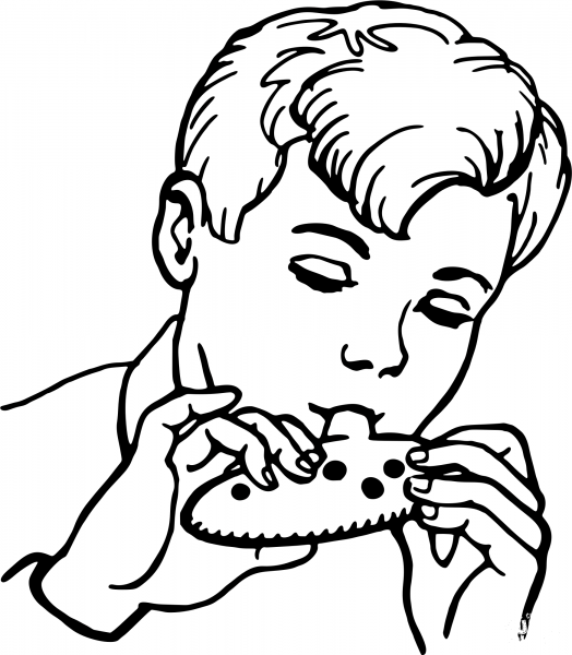 Vintage Playing the Ocarina coloring page image