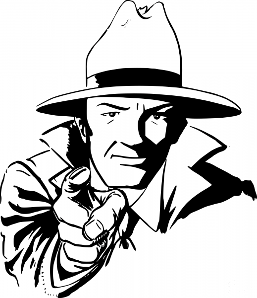 Vintage Pointing Detective coloring page image