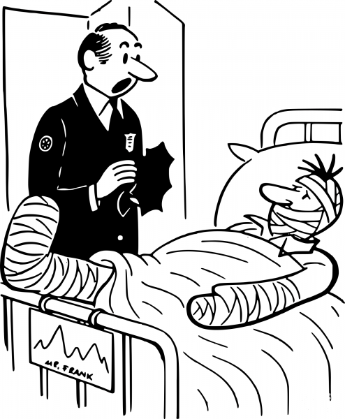 Vintage Police at Hospital coloring page image