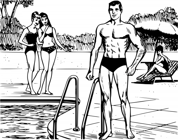 Vintage Pool Scene coloring page image